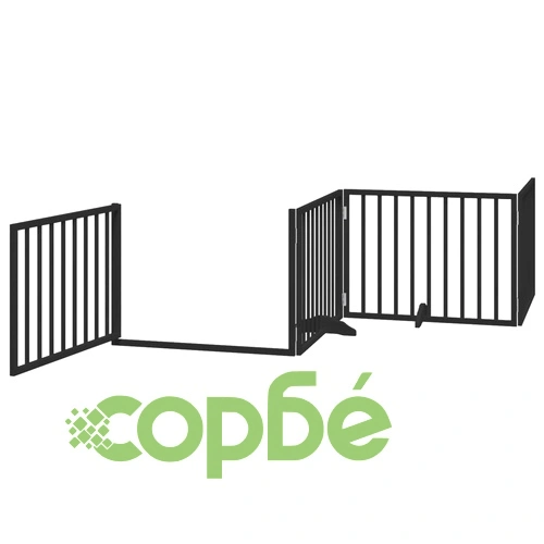 Сгъваема преграда за куче с врата 8 панела черна 640 см топола ➤ топ цена ➤ sorbe.bg