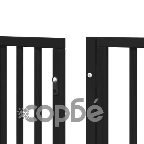 Сгъваема преграда за куче с врата 8 панела черна 640 см топола ➤ топ цена ➤ sorbe.bg