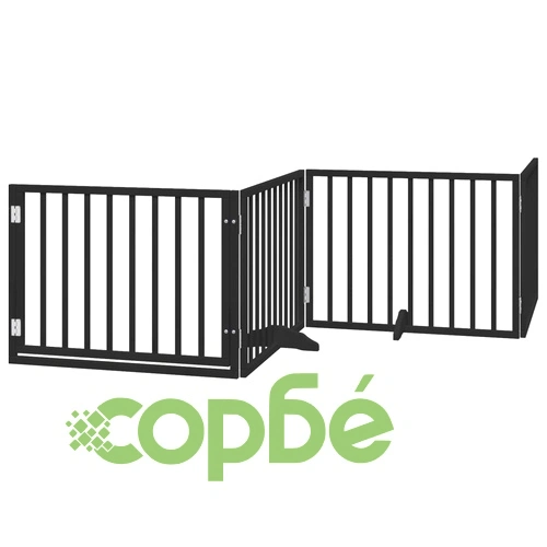 Сгъваема преграда за куче с врата 10 панела черна 800 см топола ➤ топ цена ➤ sorbe.bg