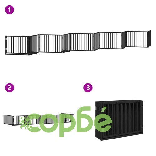 Сгъваема преграда за куче с врата 10 панела черна 800 см топола ➤ топ цена ➤ sorbe.bg