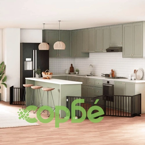 Сгъваема преграда за куче с врата 10 панела черна 800 см топола ➤ топ цена ➤ sorbe.bg