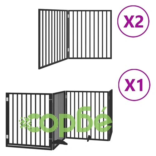 Сгъваема преграда за куче с врата 8 панела черна 640 см топола ➤ топ цена ➤ sorbe.bg