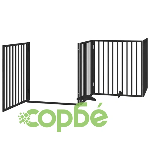 Сгъваема преграда за куче с врата 8 панела черна 640 см топола ➤ топ цена ➤ sorbe.bg