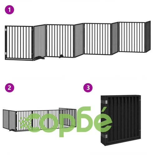 Сгъваема преграда за куче с врата 8 панела черна 640 см топола ➤ топ цена ➤ sorbe.bg