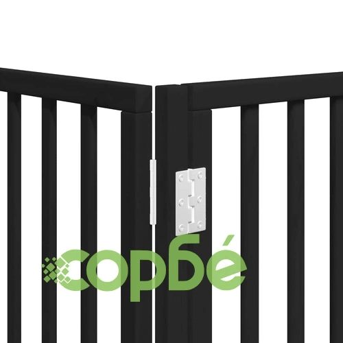 Сгъваема преграда за куче с врата 8 панела черна 640 см топола ➤ топ цена ➤ sorbe.bg