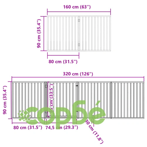 Сгъваема преграда за куче с врата 8 панела черна 640 см топола ➤ топ цена ➤ sorbe.bg
