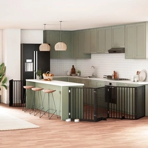 Сгъваема преграда за куче с врата 8 панела черна 640 см топола