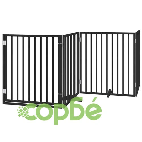 Сгъваема преграда за куче с врата 10 панела черна 800 см топола ➤ топ цена ➤ sorbe.bg
