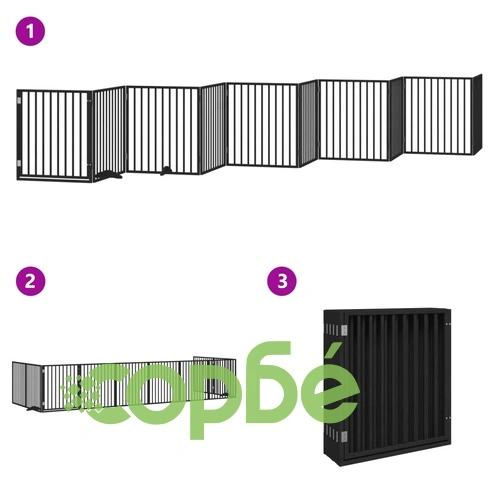 Сгъваема преграда за куче с врата 10 панела черна 800 см топола ➤ топ цена ➤ sorbe.bg