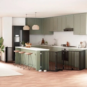 Сгъваема преграда за куче с врата 10 панела черна 800 см топола