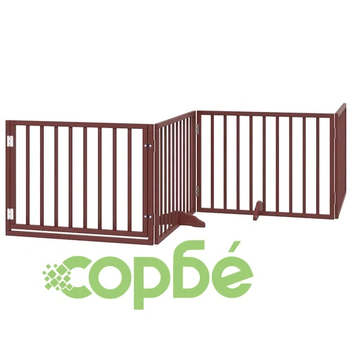 Сгъваема преграда за куче с врата 6 панела кафява 480 см топола ➤ топ цена ➤ sorbe.bg