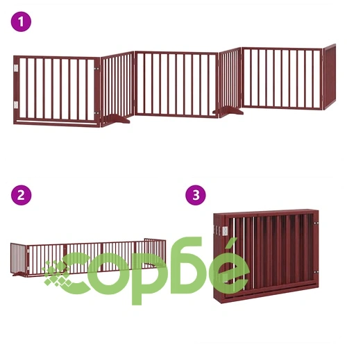 Сгъваема преграда за куче с врата 6 панела кафява 480 см топола ➤ топ цена ➤ sorbe.bg