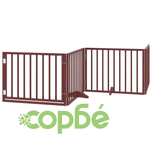 Сгъваема преграда за куче с врата 12 панела кафяв 960 см топола ➤ топ цена ➤ sorbe.bg