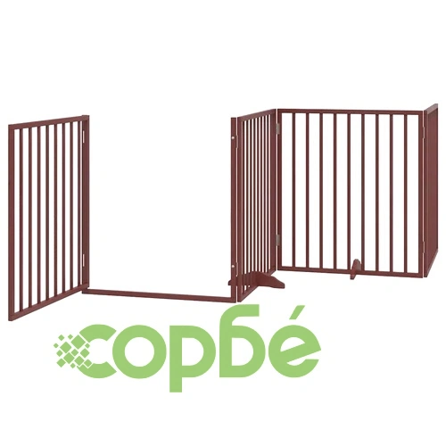 Сгъваема преграда за куче с врата 6 панела кафява 480 см топола ➤ топ цена ➤ sorbe.bg