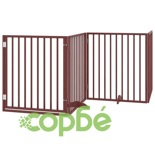 Сгъваема преграда за куче с врата 8 панела кафява 640 см топола ➤ топ цена ➤ sorbe.bg