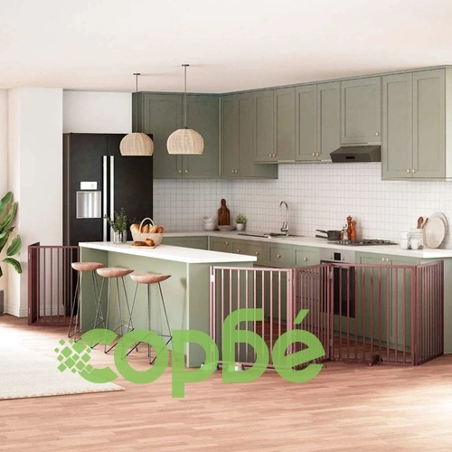 Сгъваема преграда за куче с врата 8 панела кафява 640 см топола ➤ топ цена ➤ sorbe.bg