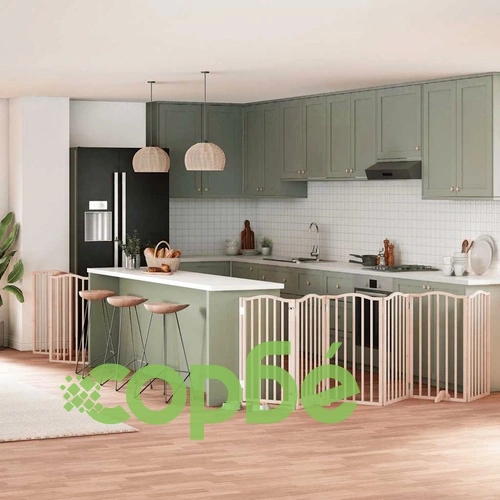 Сгъваема преграда за кучета с врата 9 панела 450 см топола ➤ топ цена ➤ sorbe.bg