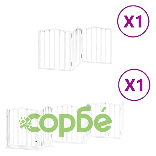 Сгъваема преграда за кучета с врата 9 панела бял 450 см топола ➤ топ цена ➤ sorbe.bg