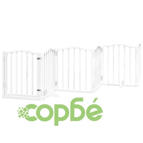 Сгъваема преграда за кучета с врата 15 панела бял 750 см топола ➤ топ цена ➤ sorbe.bg