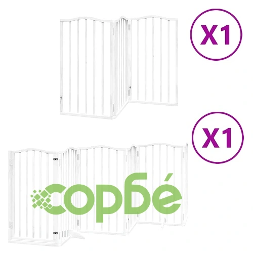 Сгъваема преграда за кучета с врата 9 панела бял 450 см топола ➤ топ цена ➤ sorbe.bg