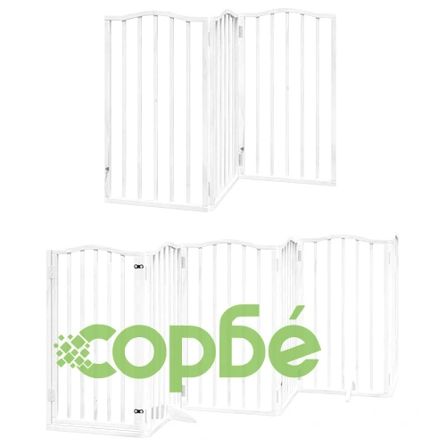 Сгъваема преграда за кучета с врата 9 панела бял 450 см топола ➤ топ цена ➤ sorbe.bg