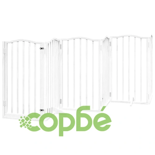 Сгъваема преграда за кучета с врата 12 панела бял 600 см топола ➤ топ цена ➤ sorbe.bg