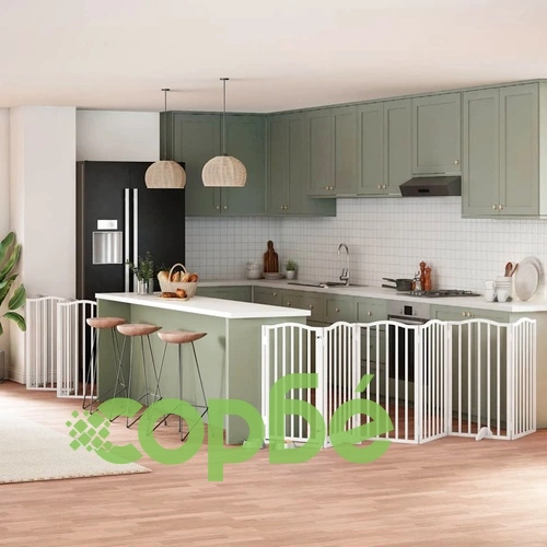 Сгъваема преграда за кучета с врата 12 панела бял 600 см топола ➤ топ цена ➤ sorbe.bg