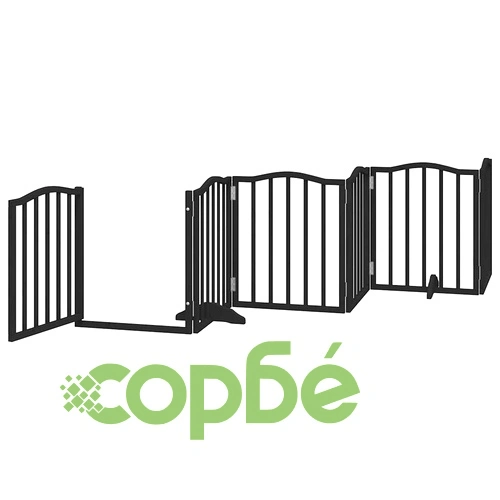 Сгъваема преграда за куче с врата 9 панела черна 450 см топола ➤ топ цена ➤ sorbe.bg