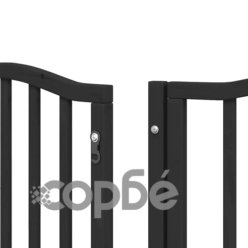 Сгъваема преграда за куче с врата 9 панела черна 450 см топола ➤ топ цена ➤ sorbe.bg