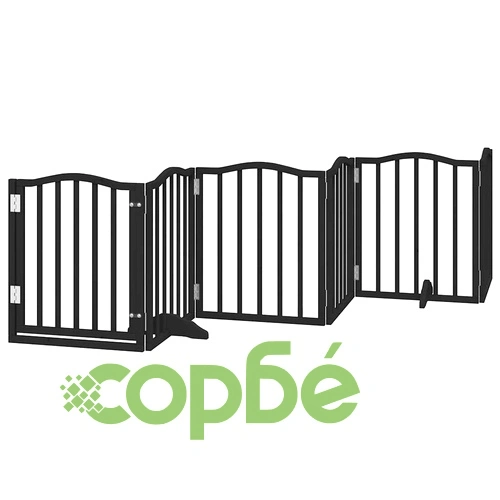 Сгъваема преграда за куче с врата 12 панела черна 600 см топола ➤ топ цена ➤ sorbe.bg