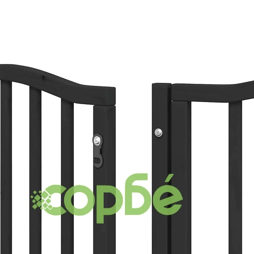 Сгъваема преграда за куче с врата 12 панела черна 600 см топола ➤ топ цена ➤ sorbe.bg