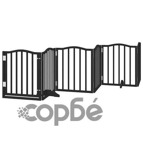 Сгъваема преграда за куче с врата 15 панела черна 750 см топола ➤ топ цена ➤ sorbe.bg