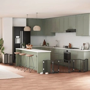 Сгъваема преграда за куче с врата 15 панела черна 750 см топола