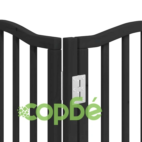 Сгъваема преграда за куче с врата 9 панела черна 450 см топола ➤ топ цена ➤ sorbe.bg