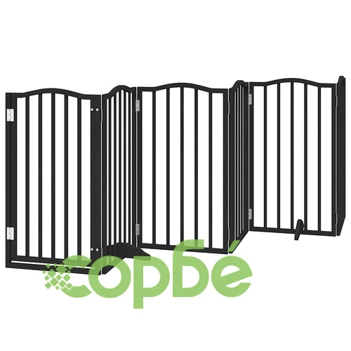 Сгъваема преграда за куче с врата 15 панела черна 750 см топола ➤ топ цена ➤ sorbe.bg