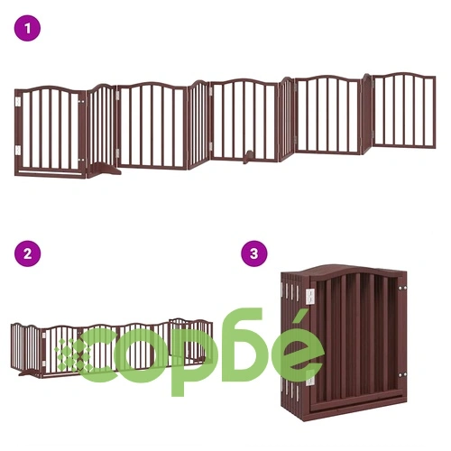 Сгъваема преграда за куче с врата 9 панела кафява 450 см топола ➤ топ цена ➤ sorbe.bg