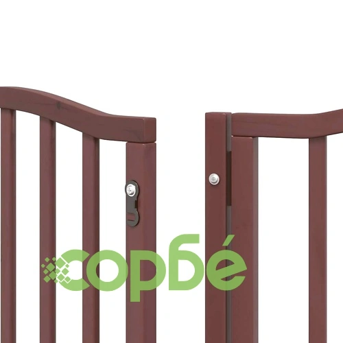 Сгъваема преграда за куче с врата 9 панела кафява 450 см топола ➤ топ цена ➤ sorbe.bg