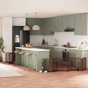 Сгъваема преграда за куче с врата 9 панела кафява 450 см топола