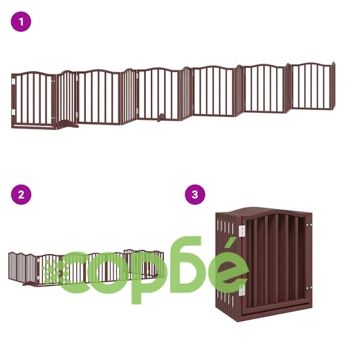 Сгъваема преграда за куче с врата 12 панела кафяв 600 см топола ➤ топ цена ➤ sorbe.bg