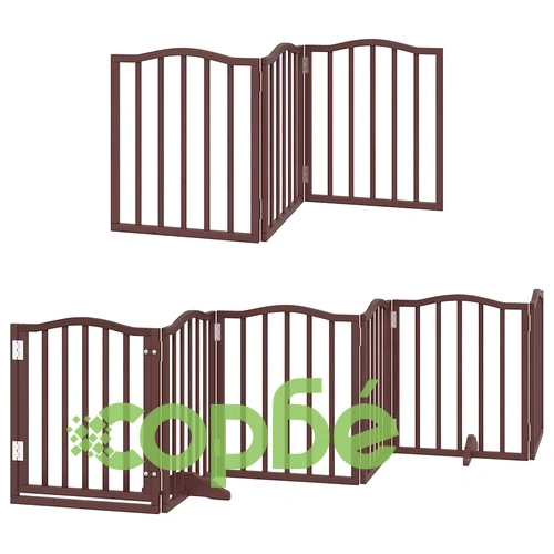 Сгъваема преграда за куче с врата 15 панела кафяв 750 см топола ➤ топ цена ➤ sorbe.bg
