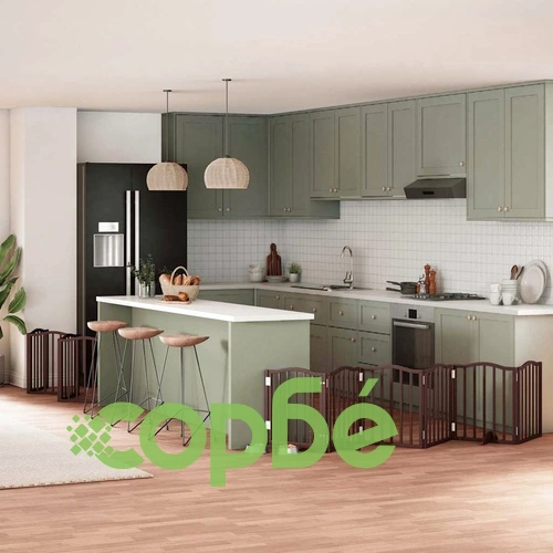 Сгъваема преграда за куче с врата 15 панела кафяв 750 см топола ➤ топ цена ➤ sorbe.bg