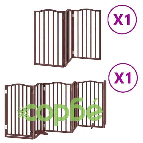 Сгъваема преграда за куче с врата 9 панела кафява 450 см топола ➤ топ цена ➤ sorbe.bg