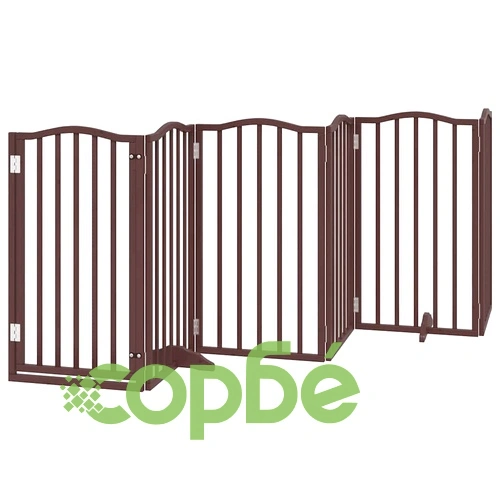 Сгъваема преграда за куче с врата 9 панела кафява 450 см топола ➤ топ цена ➤ sorbe.bg