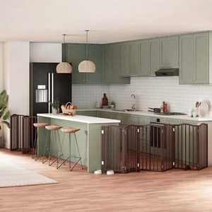 Сгъваема преграда за куче с врата 12 панела кафяв 600 см топола