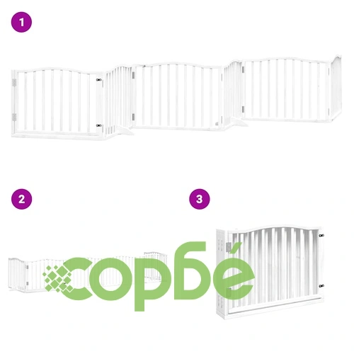 Сгъваема преграда за кучета с врата 6 панела бял 480 см топола ➤ топ цена ➤ sorbe.bg