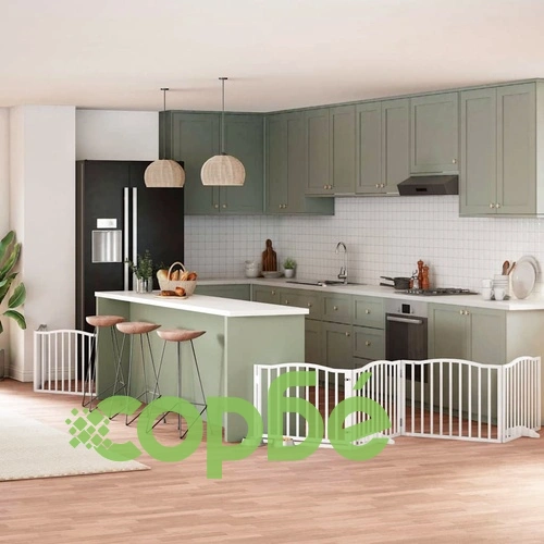 Сгъваема преграда за кучета с врата 6 панела бял 480 см топола ➤ топ цена ➤ sorbe.bg