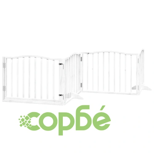 Сгъваема преграда за кучета с врата 8 панела бял 640 см топола ➤ топ цена ➤ sorbe.bg