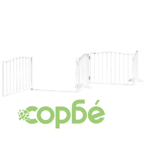 Сгъваема преграда за кучета с врата 8 панела бял 640 см топола ➤ топ цена ➤ sorbe.bg