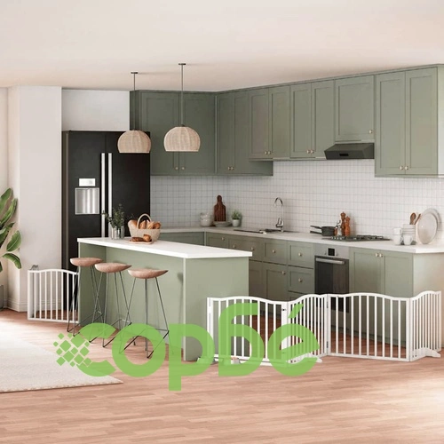 Сгъваема преграда за кучета с врата 8 панела бял 640 см топола ➤ топ цена ➤ sorbe.bg