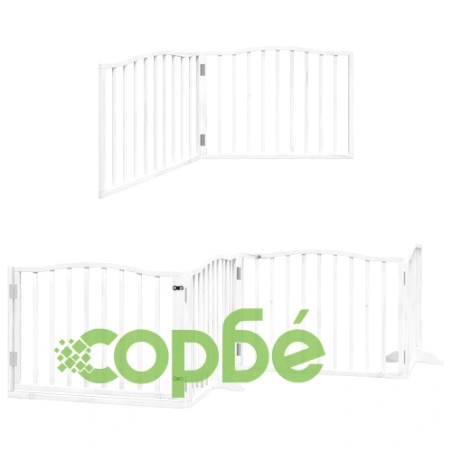 Сгъваема преграда за кучета с врата 12 панела бял 960 см топола ➤ топ цена ➤ sorbe.bg